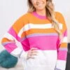 Pink And Orange Colorblock Sweater -Staccato Shop PinkandOrangeColorblockSweater