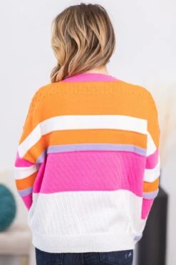 Pink And Orange Colorblock Sweater -Staccato Shop PinkandOrangeColorblockSweater2