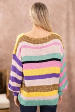 Purple Multicolor Stripe Boat Neck Sweater -Staccato Shop PurpleMulticolorStripeBoatNeckSweater2