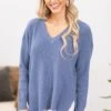 Slate Blue Drop Shoulder Lightweight Sweater 1 Slate Blue Drop Shoulder Lightweight Sweater -Staccato Shop SlateBlueDropShoulderLightweightSweater