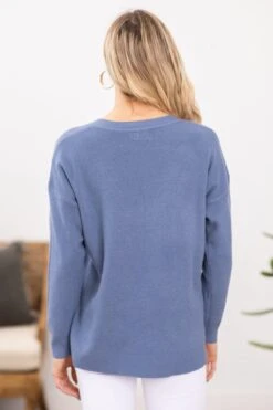 Slate Blue Drop Shoulder Lightweight Sweater -Staccato Shop SlateBlueDropShoulderLightweightSweater2