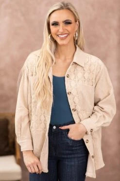 Tan Crochet Detail Corduroy Shacket -Staccato Shop TanCrochetDetailCorduroyShacket1