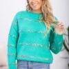 Turquoise Multicolor Stripe Sweater 1 Turquoise Multicolor Stripe Sweater -Staccato Shop TurquoiseMulticolorStripeSweater